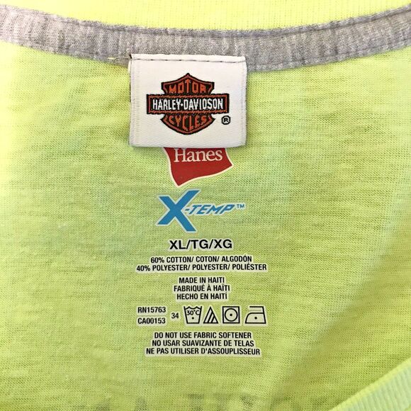 Harley-Davidson T-Shirt Neon Yellow Adult XL Tee Front & Back Graphics Hanes Top - Picture 9 of 10